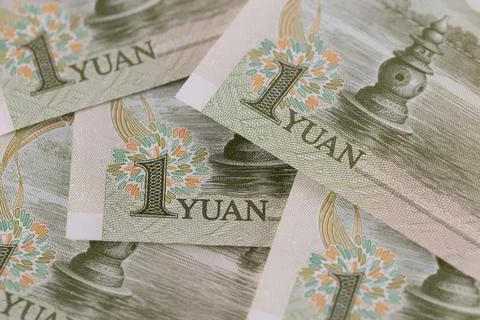 Macro Close Up of Several Chinese One Yuan Banknotes with West Lake Landscape Stock Photos