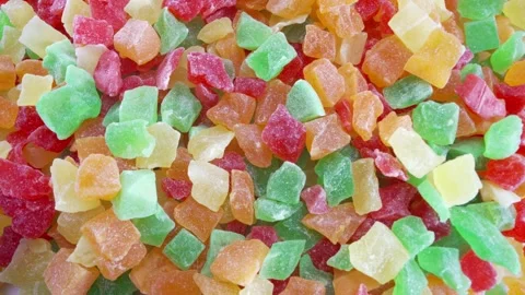 Macro Close-up Shoot of Rotated Multi-colored Candied Fruits Background Stock Footage 251956749