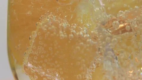 Macro close-up shot of cold refreshing soda tonic fizzy water drink with bubbles Stock Footage 148719114