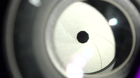 Macro close up shot of diaphragm of camera equipment. Opticel lens, focus dev Stock Footage 172430320