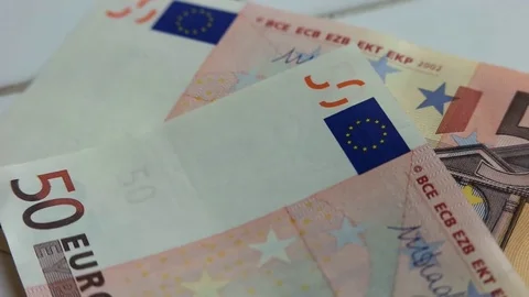 Macro Close Up Shot of Hands Counting 50 Euro Money Banknotes Stock Footage 79603402