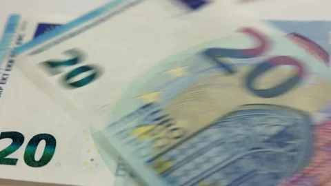 Macro Close Up Shot of Hands Counting 20 Euro Money Banknotes Stock Footage 79603969