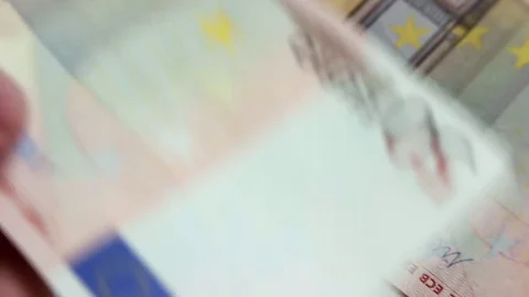 Macro Close Up Shot of Hands Counting 50 Euro Money Banknotes Stock Footage 79604258