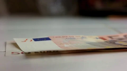 Macro Close Up Shot of Hands Counting 50 Euro Money Banknotes Stock Footage 79604846