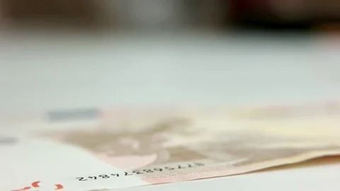 Macro Close Up Shot of Hands Counting 50 Euro Money Banknotes Stock Footage 79613993