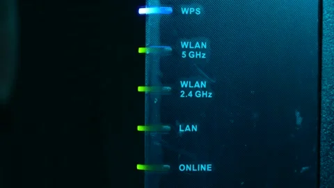 Macro, close up shot of modem, internet equipment at home. Digital, electroni Stock Footage 172430176
