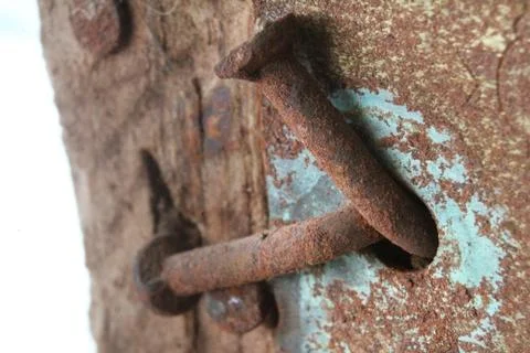 A Macro Close up shot of Rusty Nails. Stock Photos