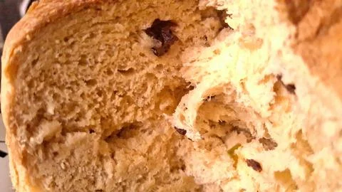 Macro close up shot of soft freshly baked artisanal bread loaf Fotos de archivo