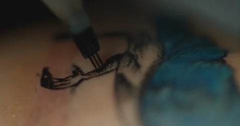 Macro close up shot Tatoo needles in slow motion Stock Footage 97408409