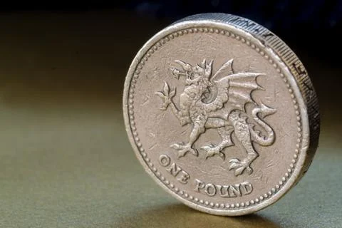 Macro Close Up of a Single British Pound Coin Stock Photos
