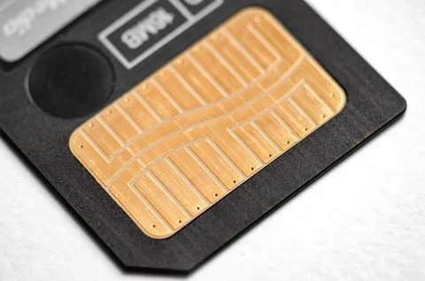 Macro close-up of SmartMedia memory card contacts isolated on white background Stock Photos