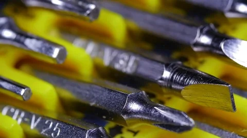Macro close up of tool bits in case rotating around Stock Footage 70244117