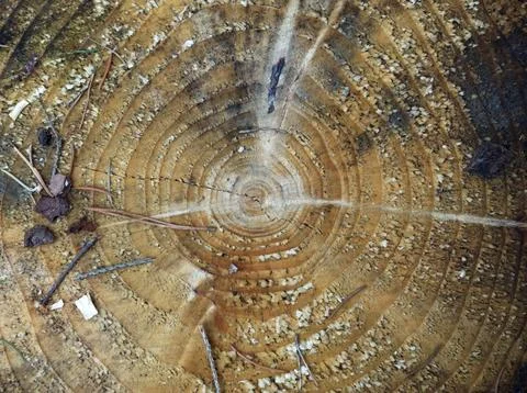 Macro Close-up of Tree Rings on a Cut Tree Stump Stock Photos
