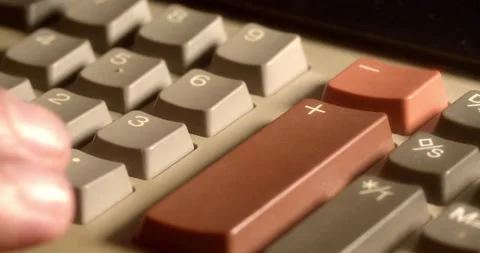 Macro Close ups of hand pushing numeric buttons on vintage Adding Machine Stock Footage 235395135