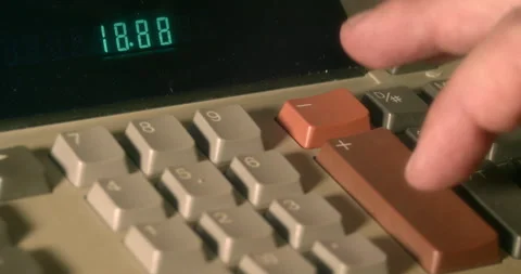 Macro Close ups of hand pushing numeric buttons on vintage Adding Machine Stock Footage 235397243