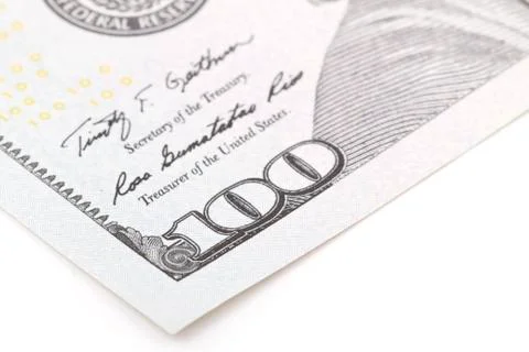 Macro close up of the US dollar bill. Stock Photos