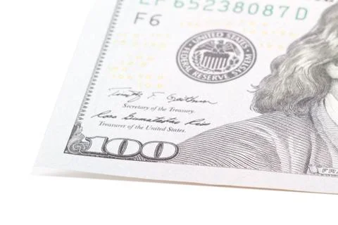 Macro close up of the US dollar bill. Stock Photos