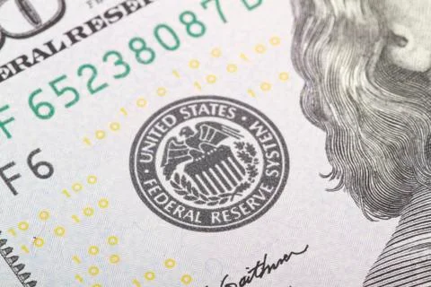 Macro close up of the US dollar bill. Stock Photos