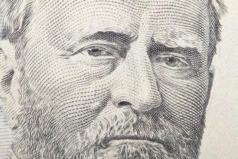 Macro close up of the US dollar bill. Stock Photos