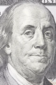 Macro close up of the US dollar bill. Stock Photos
