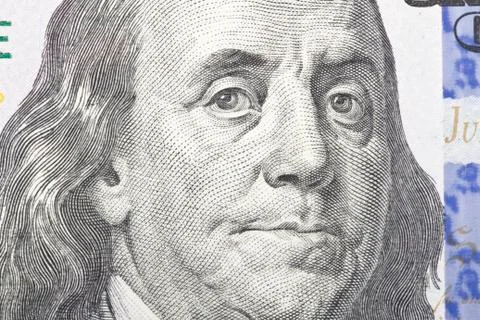 Macro close up of the US dollar bill. Stock Photos