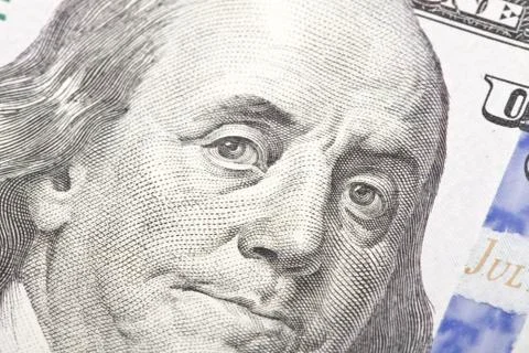 Macro close up of the US dollar bill. Stock Photos
