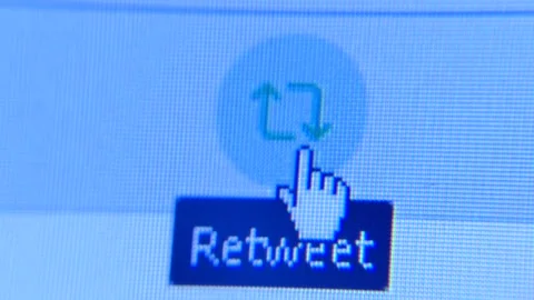 Macro Close Up user clicks Twitter Retweet Icon Stock Footage 157682500