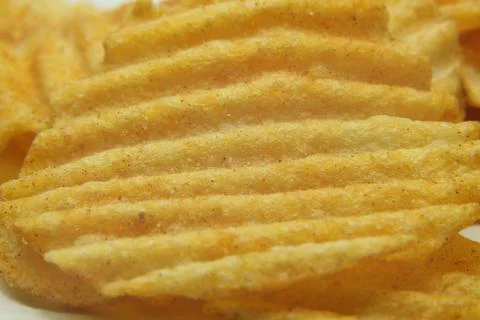 Macro close up view of Potato chips Stock Photos