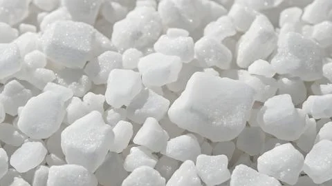 Macro close up view of white sugar cubes and granulated sugar crystals pile.. Fotos de archivo