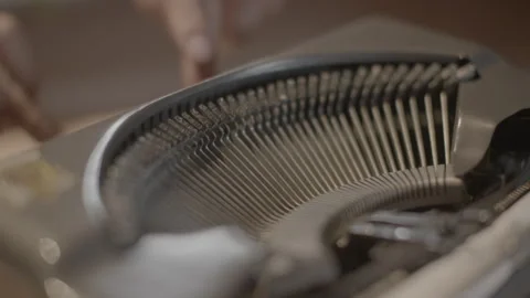 Macro Close-Up of Vintage Typewriter Typebars Striking Stock Footage 344626079