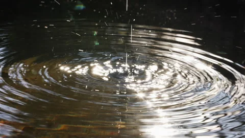 Macro Close-Up of Water Droplets Creating Ripples in a Calm Pool 動画素材 338349522