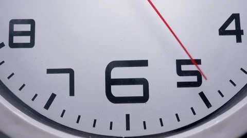 Macro Close-Up of a White Clock with Ticking Red Second Hand Stock Footage 337791237
