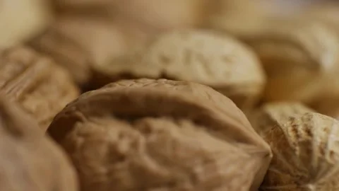 Macro close up of wrinkled walnut shell texture. Stock Footage 327948772