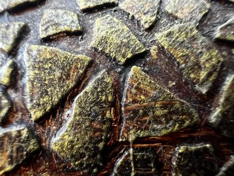 Macro closeup of dark textured metallic surface with gold highlights and sharp Stock Photos