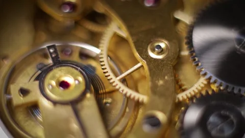 Macro Closeup of Intricate Mechanical Watch Movement and Gears Stock Footage 346241061