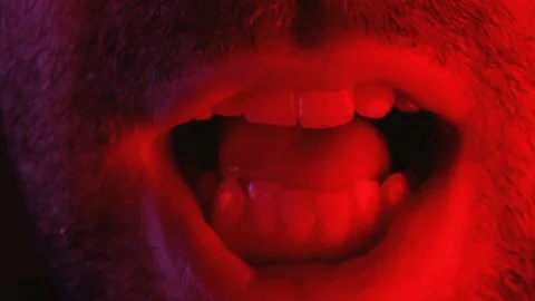 Macro closeup on man shouting with mouth wide open Stock Footage 89970519
