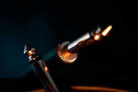 Macro Closeup of Metal Teeth at Base of Quarter Inch Jack Connector Next to O Stock Photos
