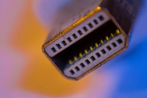 Macro closeup of Mini Displayport cable connector Stock Photos
