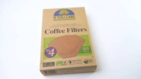 Macro closeup of recyclable compostable coffee filter on white background Stock Footage 194548438