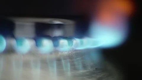 Macro CloseUp Shoot of Gas Burner with Blue Flame Fire. Slow Motion Footage Stock Footage 193993739