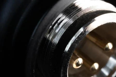 Macro Closeup of Stand Threads and XLR Connector on Bottom of Condenser Micro Stock Photos