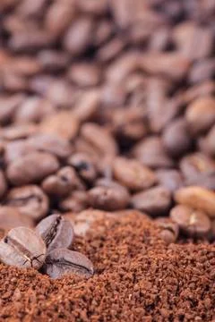 Macro coffee beans background vertical Stock Photos