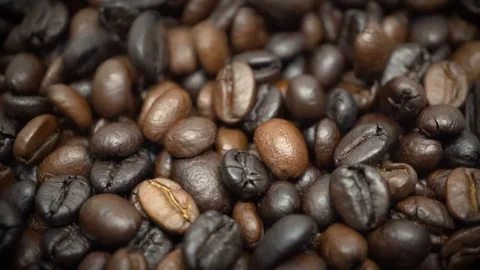 Macro of coffee beans raining slowmotion2 Stock Footage
