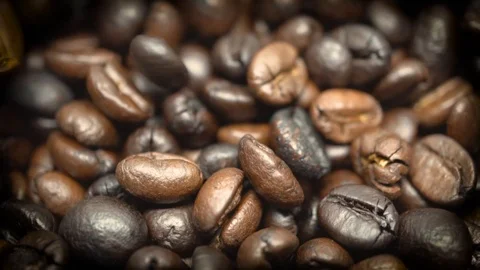 Macro of coffee beans raining slowmotion3 Stock Footage 93043179