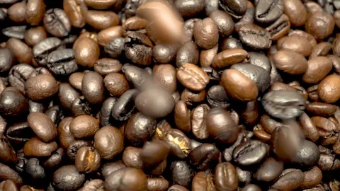Macro of coffee beans raining slowmotion6 Stock Footage 93042628