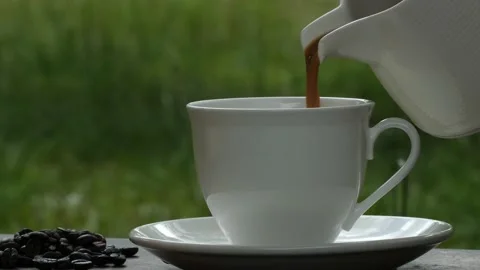 Macro Coffee beans. Top view. roasted coffee beans, 4k vdo . pouring coffee Stock Footage 152842385