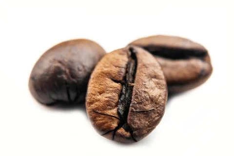 Macro Coffee beans on white background, roasted coffee beans isolated on whit 写真素材