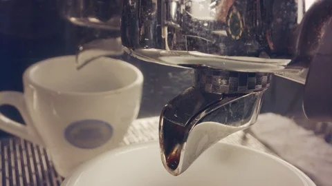 Macro of coffee machine preparing espresso cup Stock Footage 107776091