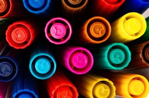 Macro of colored markers on a blurred background Stock Photos