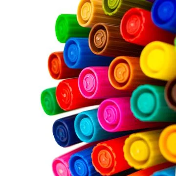 Macro of colored markers on a white background Stock Photos